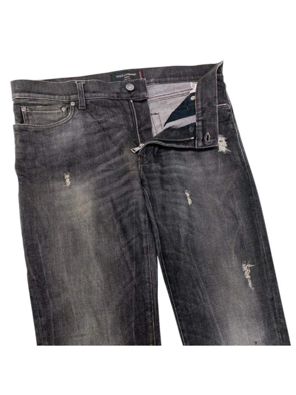 Dolce & Gabbana Denim Pants Jeans Distressed Logo Plate Cotton Blend 50 Black